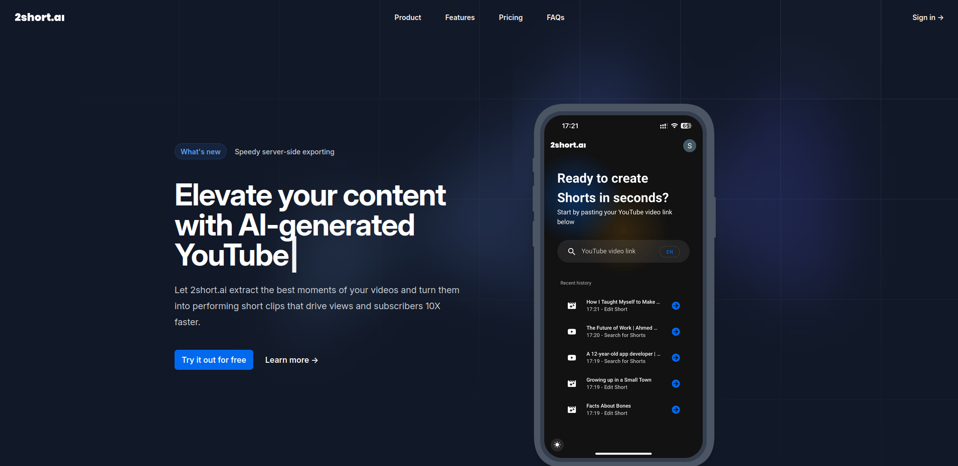 2short.ai Landingpage screenshot