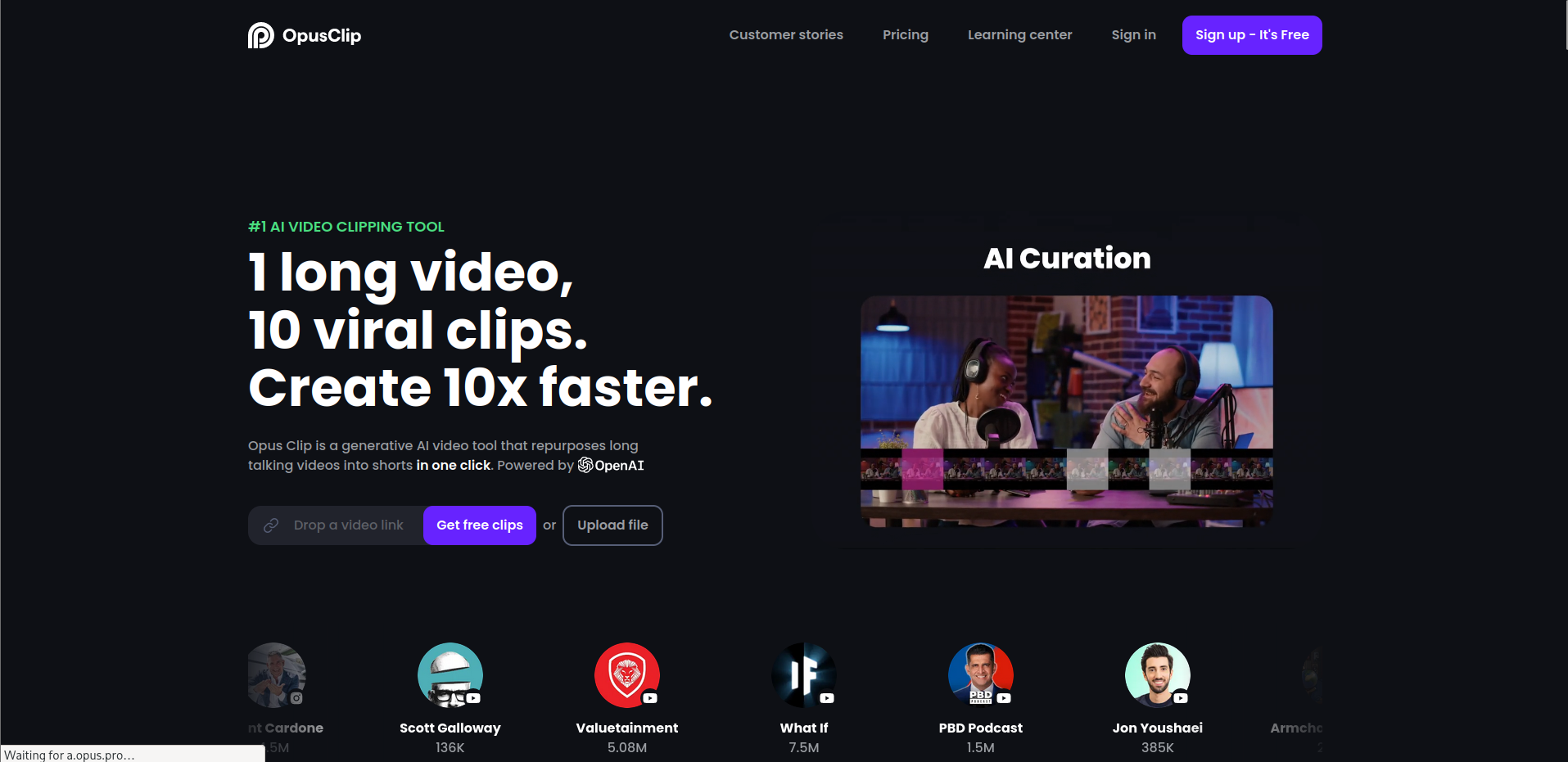 Opus Clip Landingpage screenshot