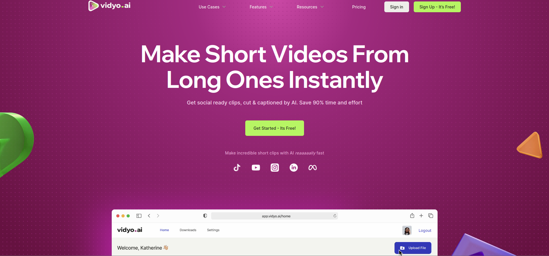 Vidyo.ai Landingpage screenshot