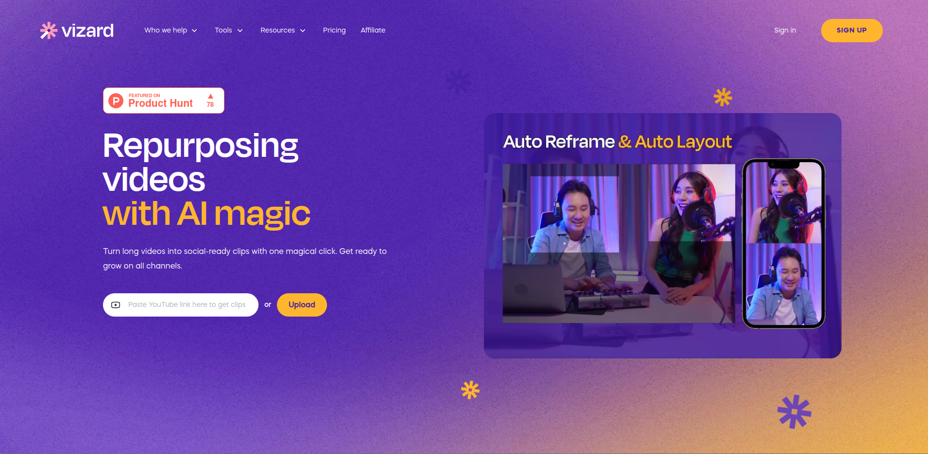 Vizard.ai Landingpage screenshot